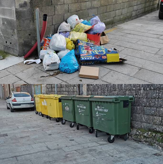 Uns por outros ...a rúa con de bolsas de lixo tiradas