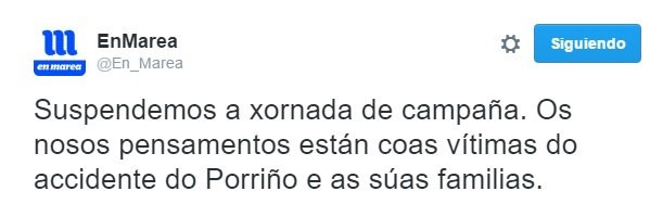 En Marea suspende o acto de campaña en Xinzo por mor do accidente de tren en O Porriño