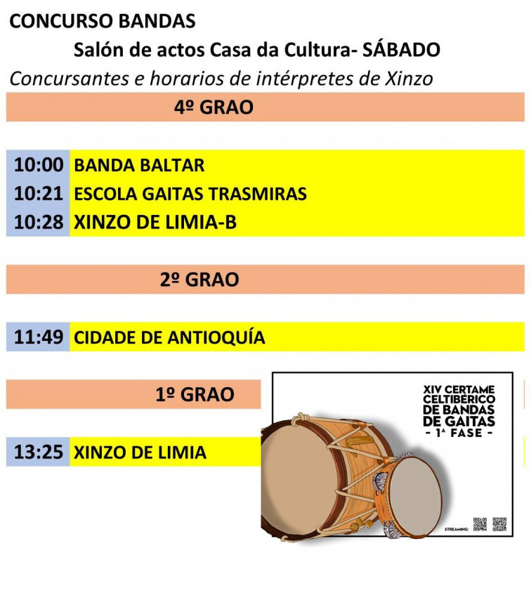 Horario das actuacións das Bandas da Limia hoxe domingo