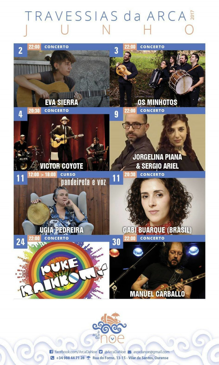 Ata 7 concertos programados pola Arca da Noa para o mes de xuño