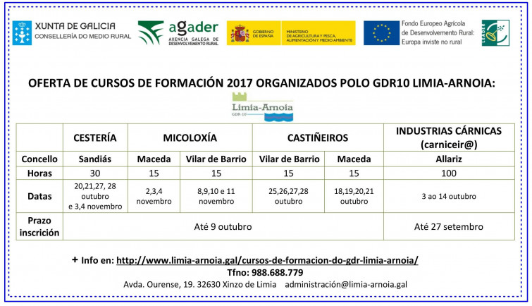 O GDR Limia-Arnoia organiza seis cursos de formación