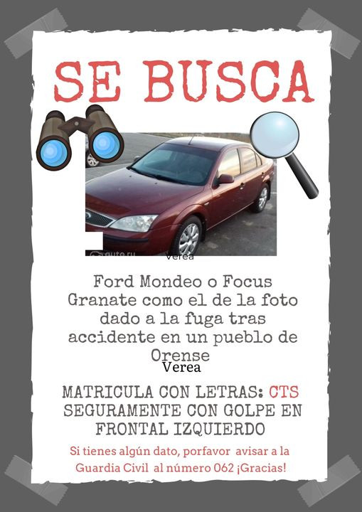 O coche que busca a Garda Civil pudo estar esta tarde en Xinzo