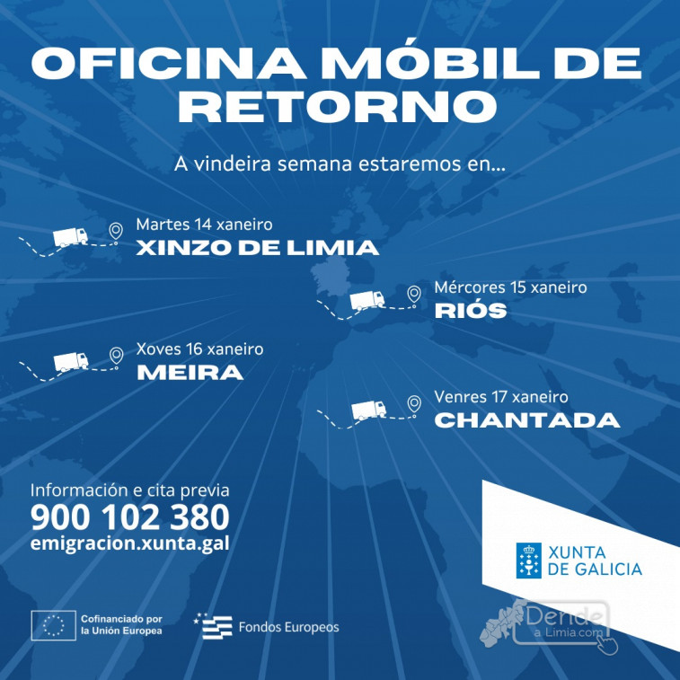 A Oficina Móbil de Retorno da Xunta de Galicia estará en XINZO DE LIMIA.