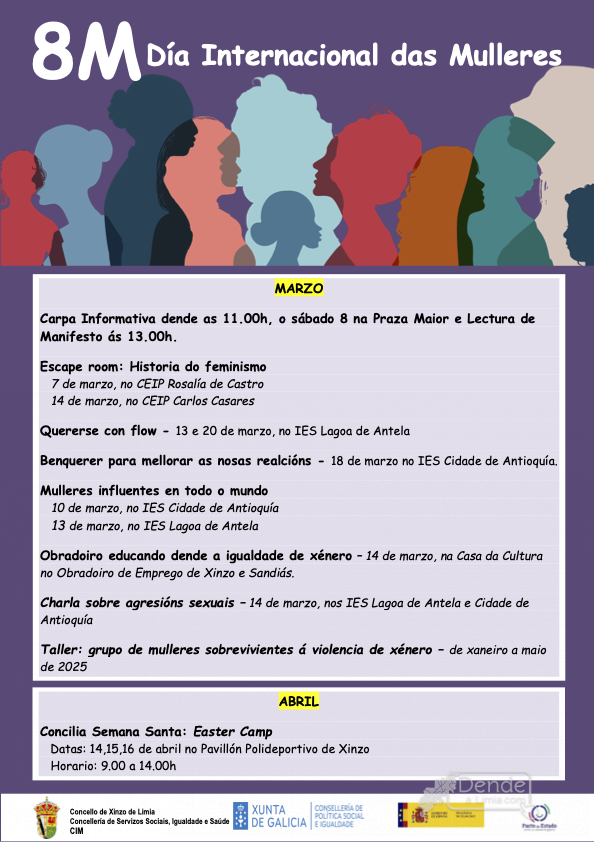 ​Xinzo aposta pola educación en igualdade cunha ampla programación polo 8M