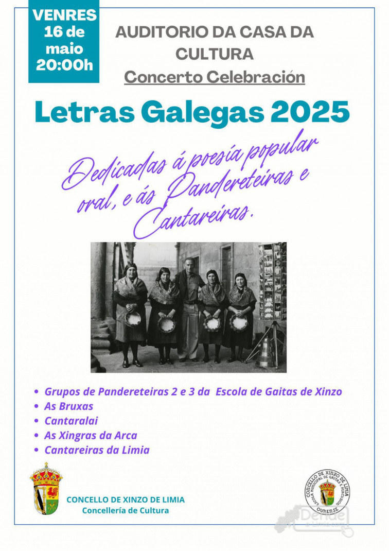 ​Xinzo de Limia celebrará o Día das Letras Galegas cunha homenaxe ás pandereteiras e cantareiras galegas
