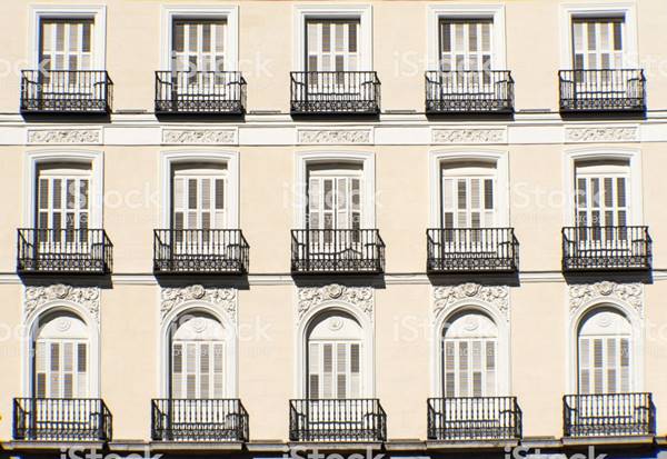 Background of a facade with balconies in Madrid