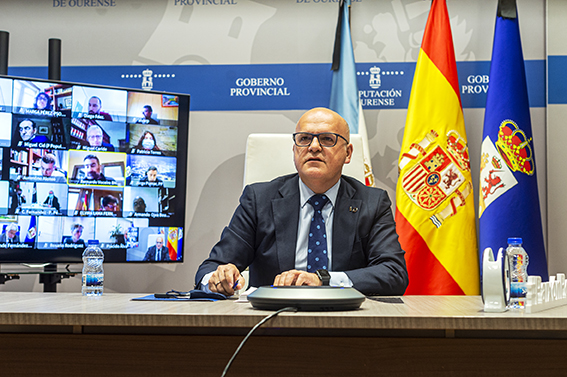 Videoconferencia da sesión ordinaria do Pleno da Deputación de Ourense correspondente ó mes de marzo de 2021. Asisiten Manuel Baltar (Presidente Deputación); Rosendo Fernández (VicePresidente 1º); Cesar Fernández Gil (VicePresidente 2º); Placido Álvarez Dobaño (VicePresidente 3º);Jorge Pumar (Deputado PPOU); Luz Doporto Real (Deputado PPOU); Álvaro José Fernández López (Deputado PPOU); Consuelo Vispo Seara (Deputado PPOU); Patricia Torres Madureira (Deputado PPOU); Pablo Pérez Pérez (Deputado PPOU); Ana María Villarino Pardo (Deputado PPOU); Miguel Antonio Cid Álvarez (Deputado PPOU); Rafael Rodríguez Villarino (Deputado PSOE); José Ignacio Gómez Pérez (Deputado PSOE); Elvira Lama Fernández (Deputado PSOE); Diego Fernández Nogueira (Deputado PSOE); Susana Rodríguez Estévez (Deputado PSOE); Rosario Rodríguez Delgado (Deputado PSOE); Margarita Pérez Fernández (Deputado PSOE); Álvaro Vila Araujo (Deputado PSOE); Aurentino Alonso Araujo (Deputado PSOE); Montserrat Lama Novoa (Grupo Mixto); Armando Ojea Bouzo (Deputado DO); Jose Miguel Caride Domínguez (Deputado DO); Bernardo Varela López (Deputado BNG), Mónica Legaspi (Interventora Deputación Ourense) e Juan Marquina (Secretario Deputación Ourense).