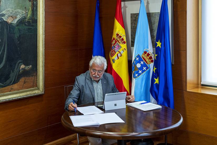 Videoconferencia da Xunta de Goberno da Deputación Ourense. Asisten. Rosendo Fernández (VicePresidente 1º); Cesar Fernández Gil (VicePresidente 2º); Placido Álvarez Dobaño (VicePresidente 3º); Jorge Pumar (Deputado PPOU); Luz Doporto Real (Deputado PPOU); Pablo Pérez Pérez (Deputado PPOU; Mónica Legaspi (Interventora Deputación Ourense); Juan Marquina e Adamantino Barreiro García (Secretario e Vicesecretario da Deputación Ourense).