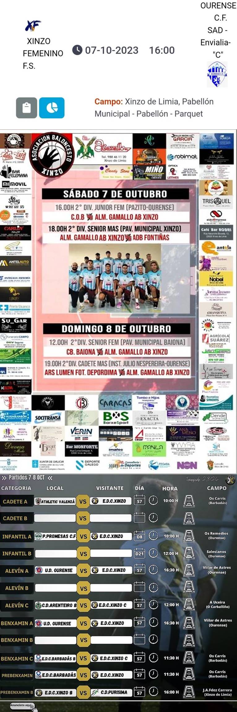 CALENDARIO DEPORTIVO 7-8 DE OUTUBRO DE 2023